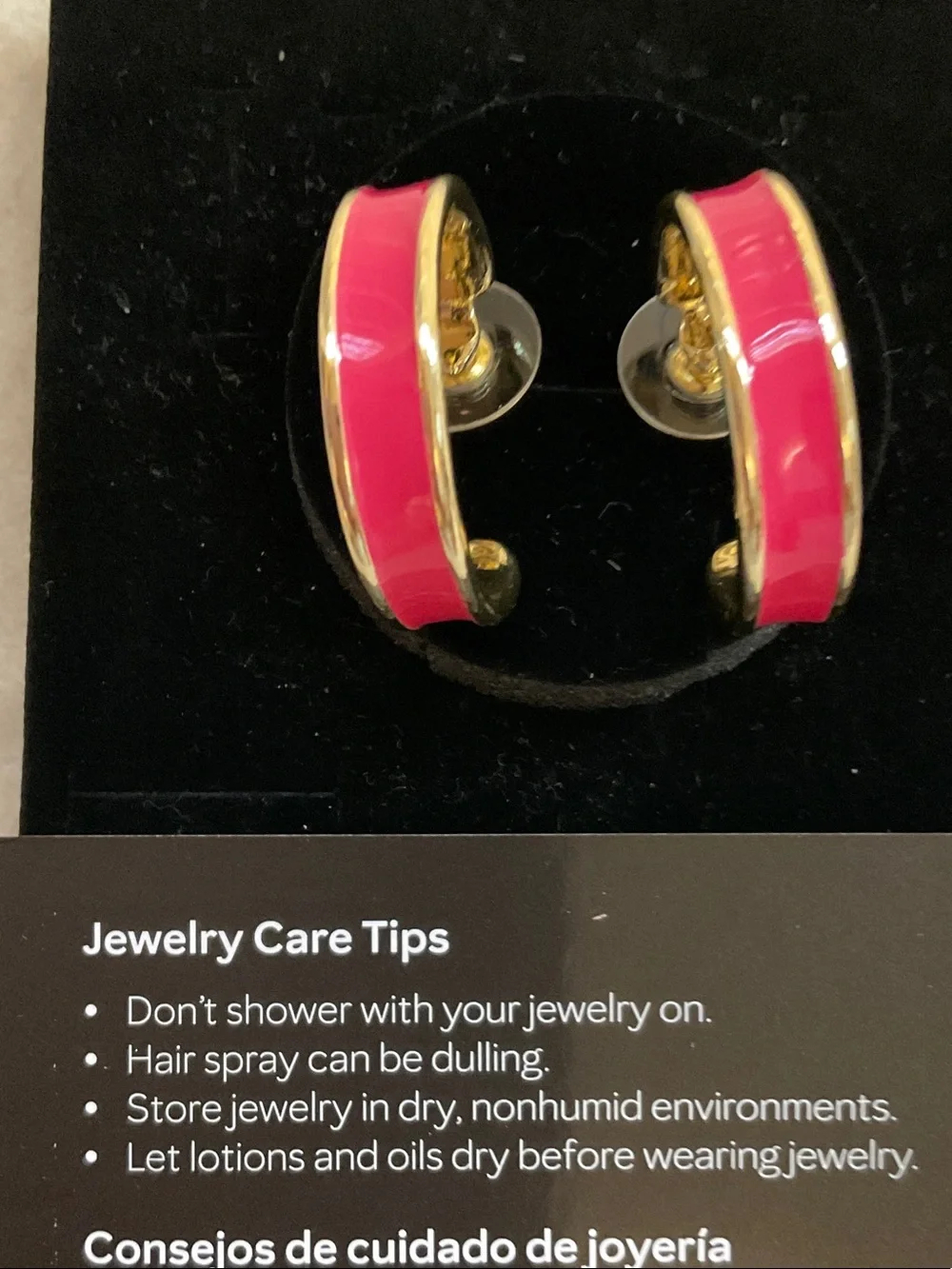 R.J. Graziano Hot Pink Enamel Half-Hoop Earrings with Gold Tone